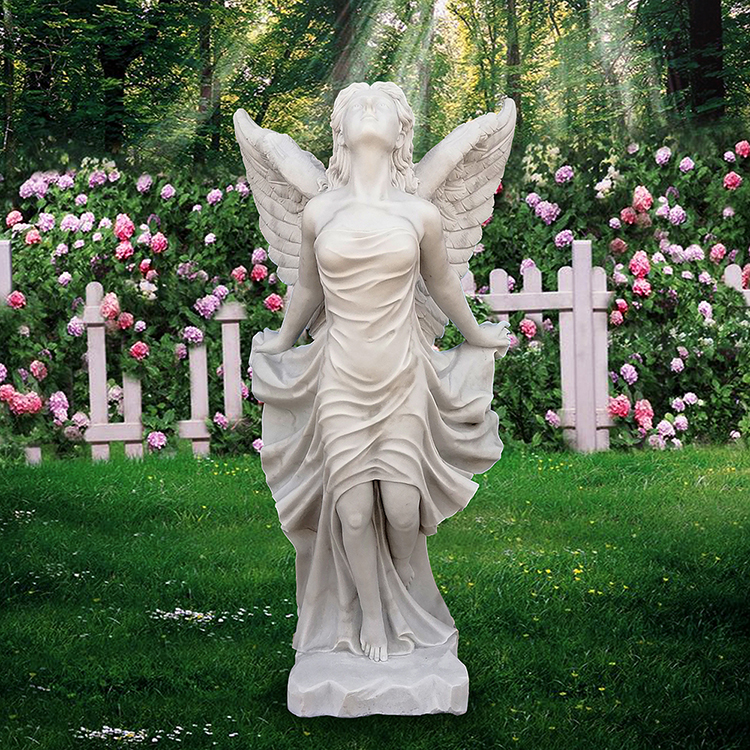 ручной работы белого мрамора ангел статую за открытый сад украшения для продажи yfwy-02