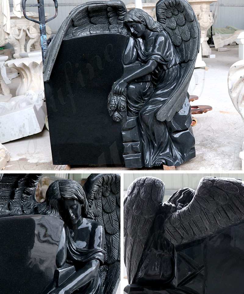 Памятники из черного гранита, надгробие, резная статуя ангела-плача MOKK-415