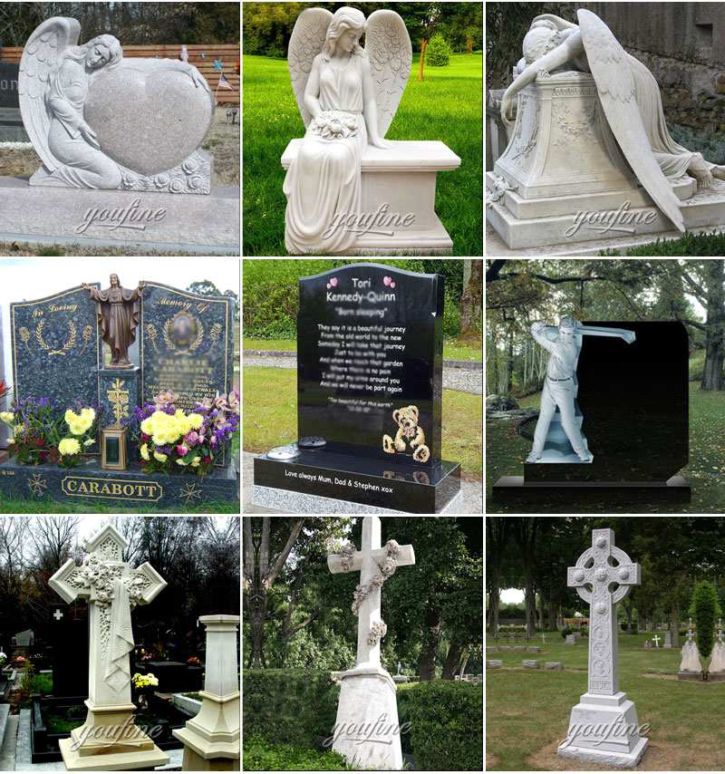 Памятники из черного гранита, надгробие, резная статуя ангела-плача MOKK-415
