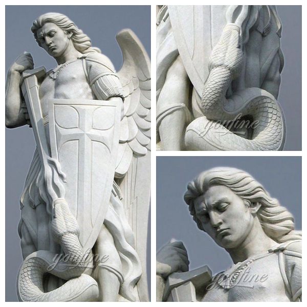 Известный открытый гигантский белый мрамор Святого Михаила Скульптура для продажи МОКК-296-2 (1)