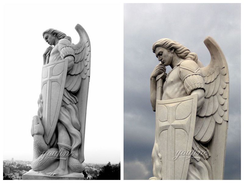 Известный открытый гигантский белый мрамор Святого Михаила Скульптура для продажи МОКК-296-2 (4)